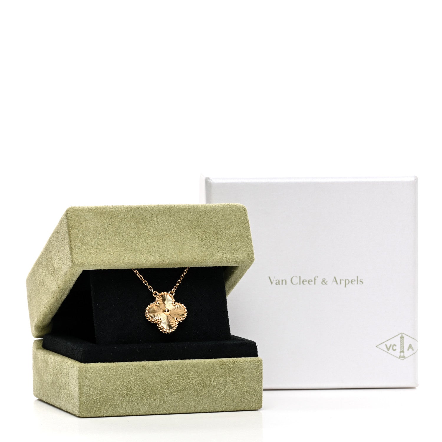 Van Cleef & Arpels 18K Yellow Gold Guilloche Vintage Alhambra Pendant Necklace 6 of 6
