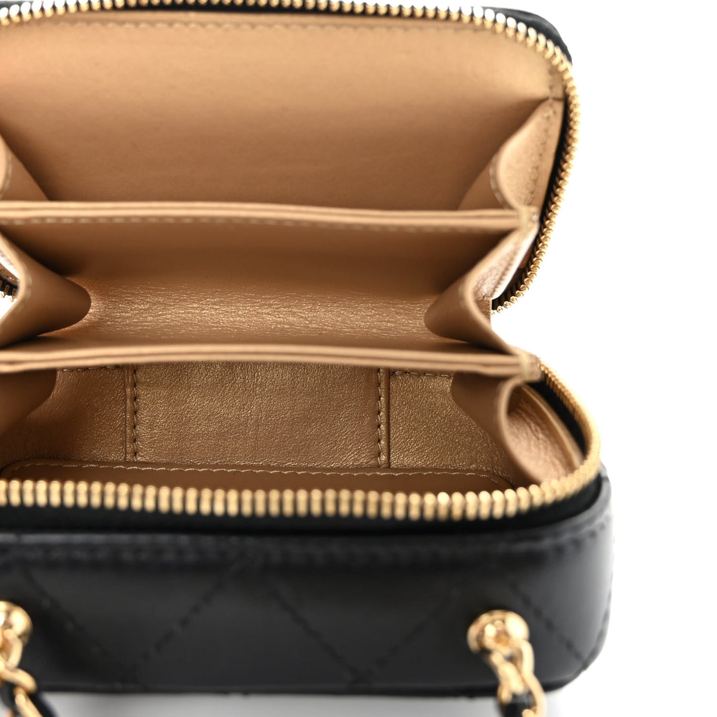 Lambskin Metal Quilted Extra Mini Vanity Case With Chain Black Gold