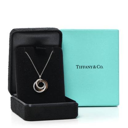 Tiffany 18K White Rose Gold Diamond 1837 Triple Interlocking Circles Pendant Necklace 5 of 5