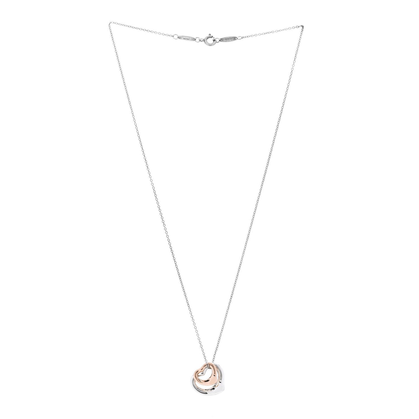 Sterling Silver 18K Rose Gold Elsa Peretti 16mm Double Open Heart Pendant Necklace