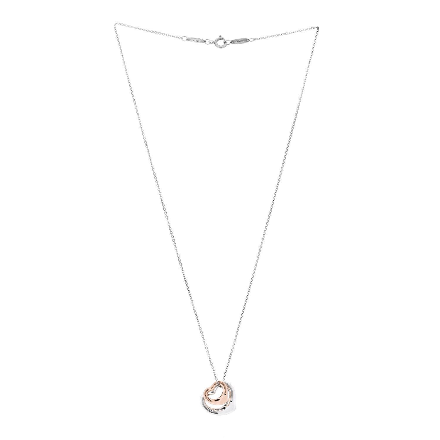 Tiffany Sterling Silver 18K Rose Gold Elsa Peretti 16mm Double Open Heart Pendant Necklace 3 of 6