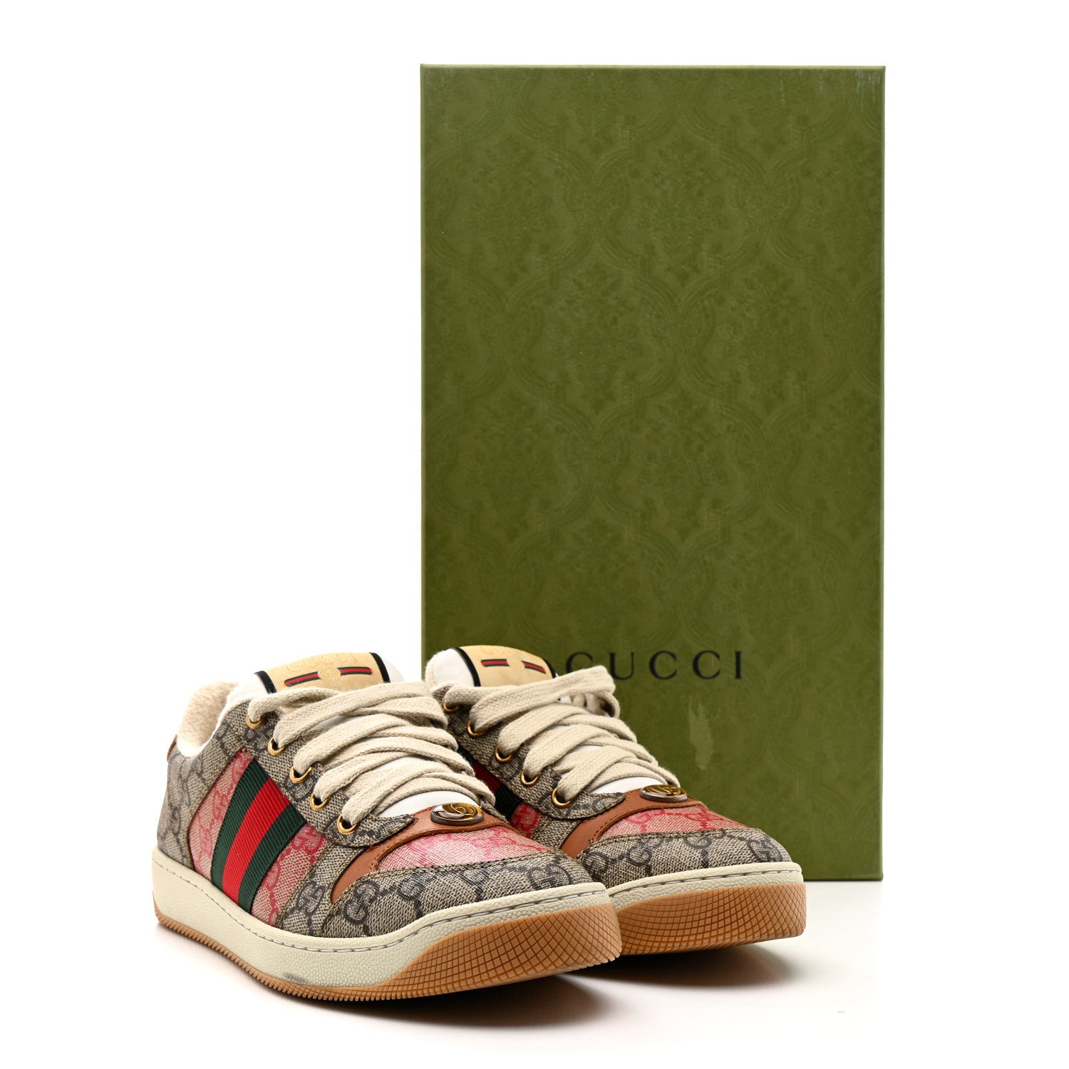 Gucci GG Supreme Monogram Harness Calfskin Web Womens Screener Sneakers 37.5 Beige Ebony Rosso Harness Brown 9 of 9