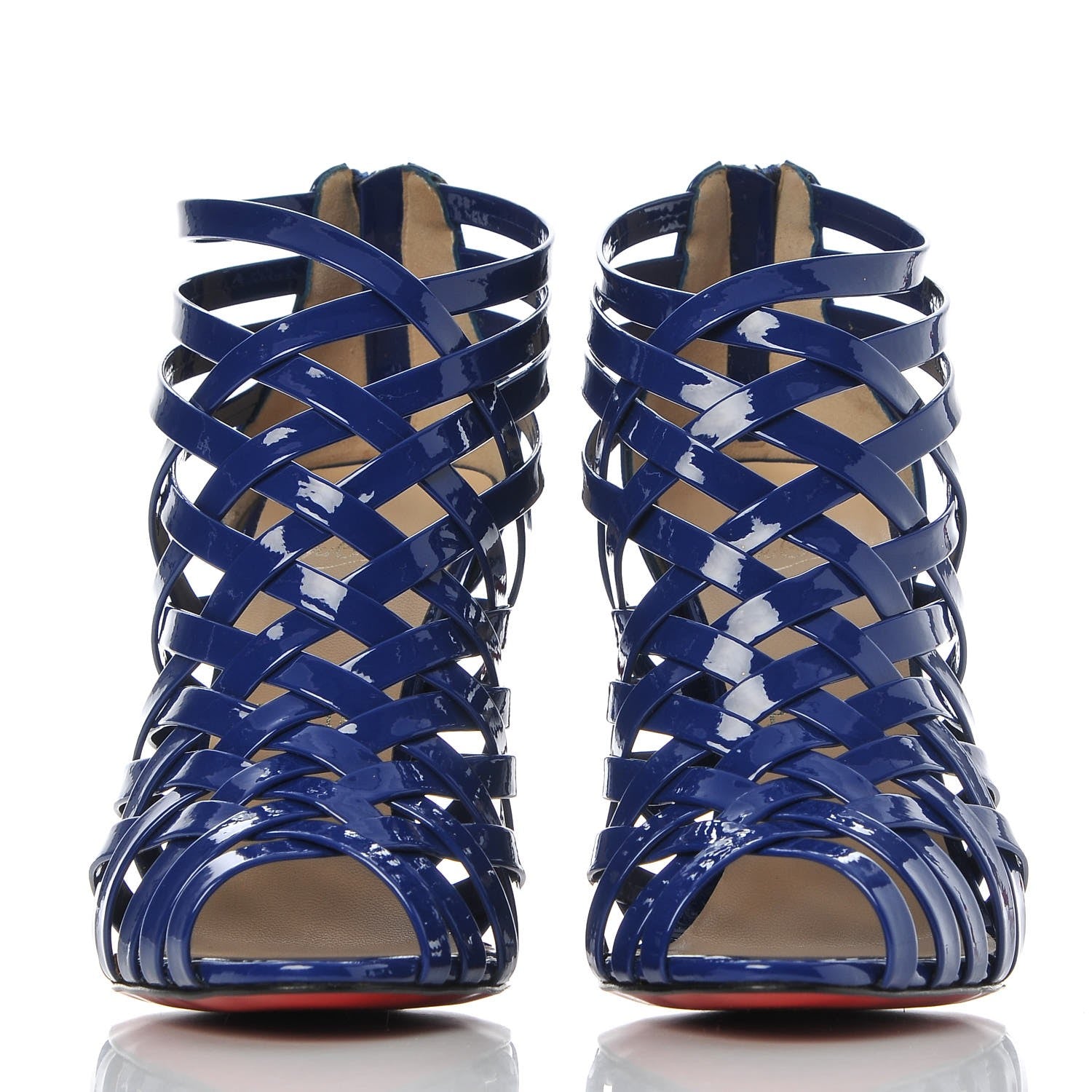 Christian Louboutin Patent Arakna 100 Cage Sandals 38 Neptune 2 of 8