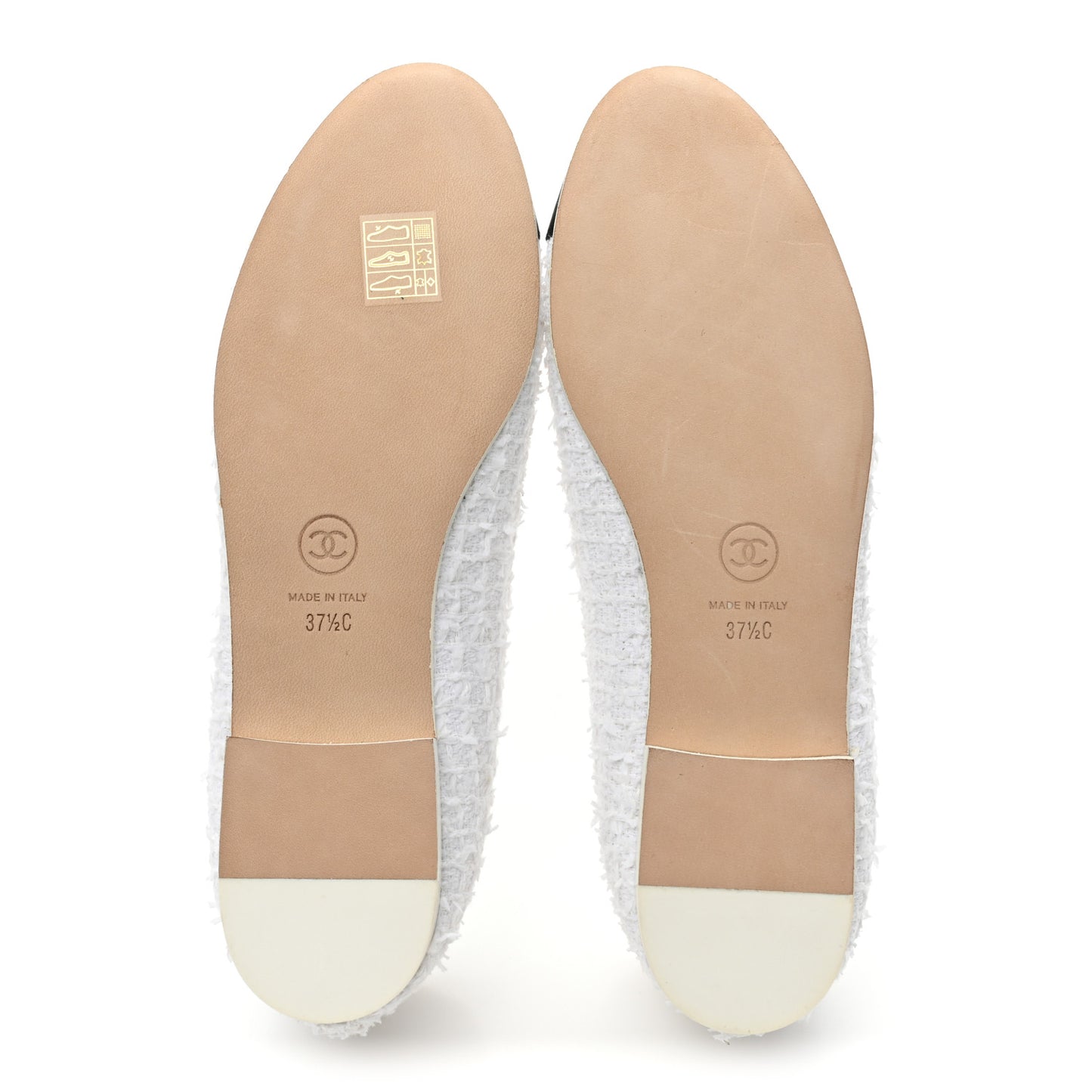 Cotton Tweed Grosgrain Cap Toe Ballerina Flats 37.5 White Black