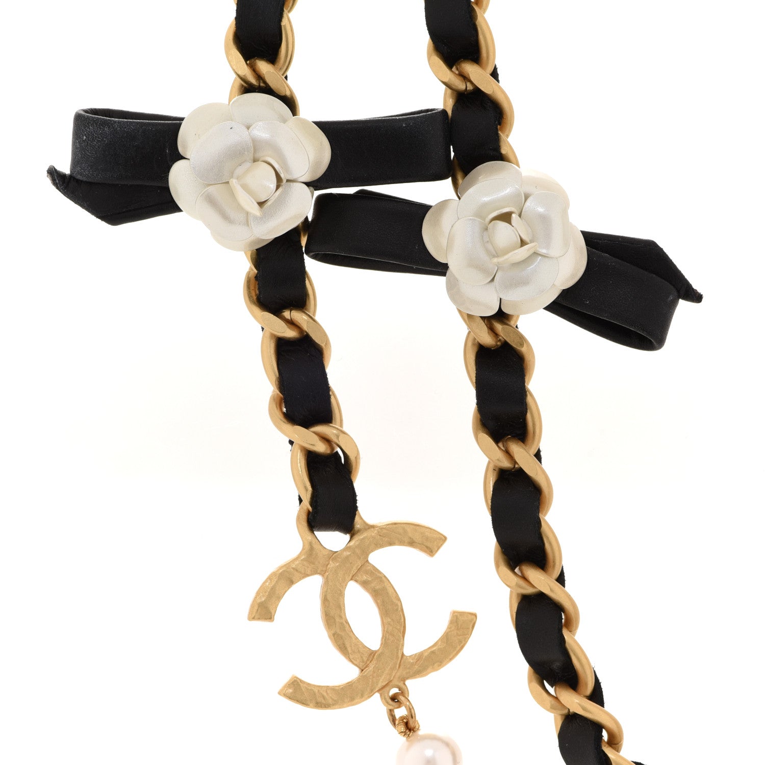 Chanel Pearl Lambskin CC Camellia Multi Strand Necklace Necklace Black Gold 4 of 7