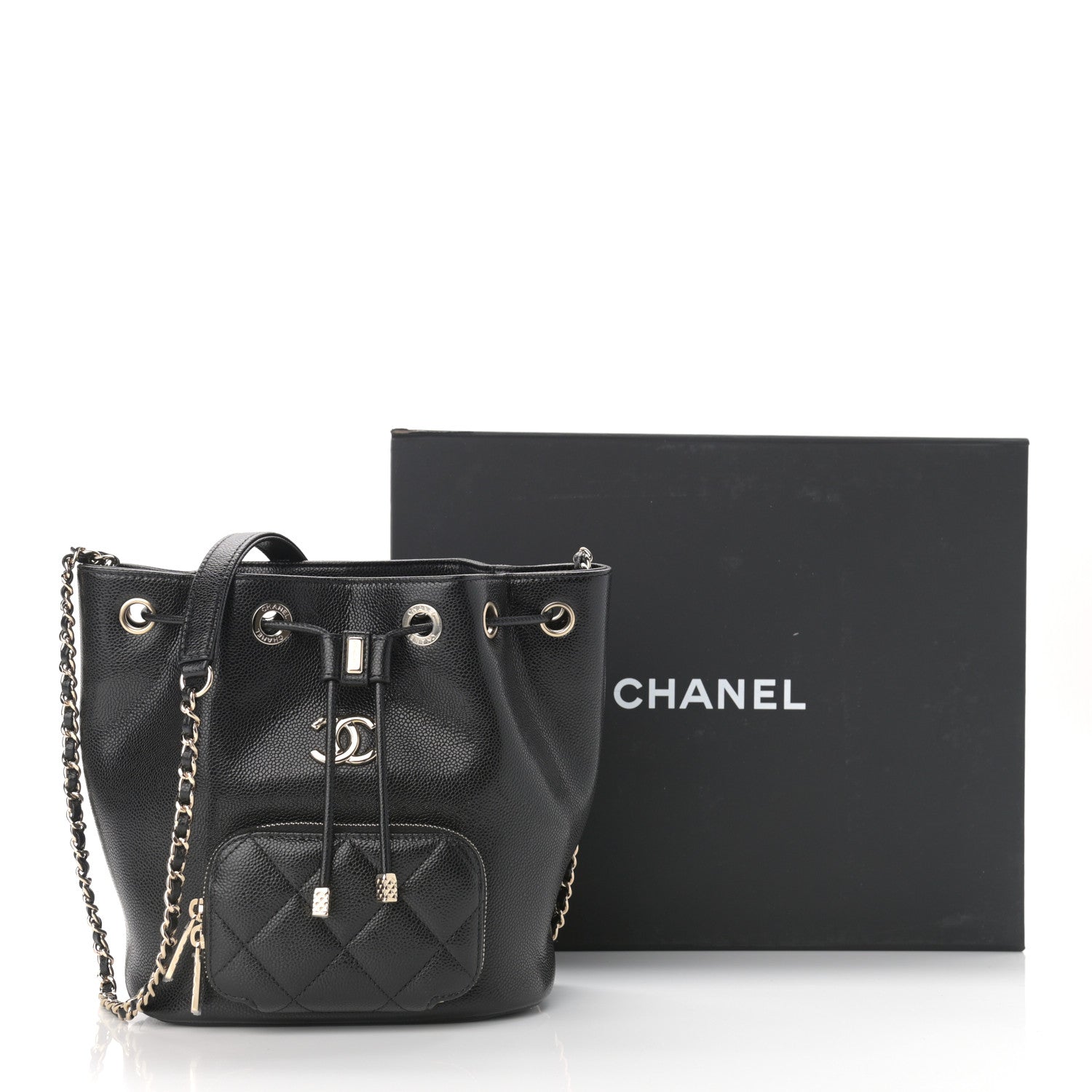 Chanel Caviar Quilted CC Pocket Bucket Bag Black 11 of 11