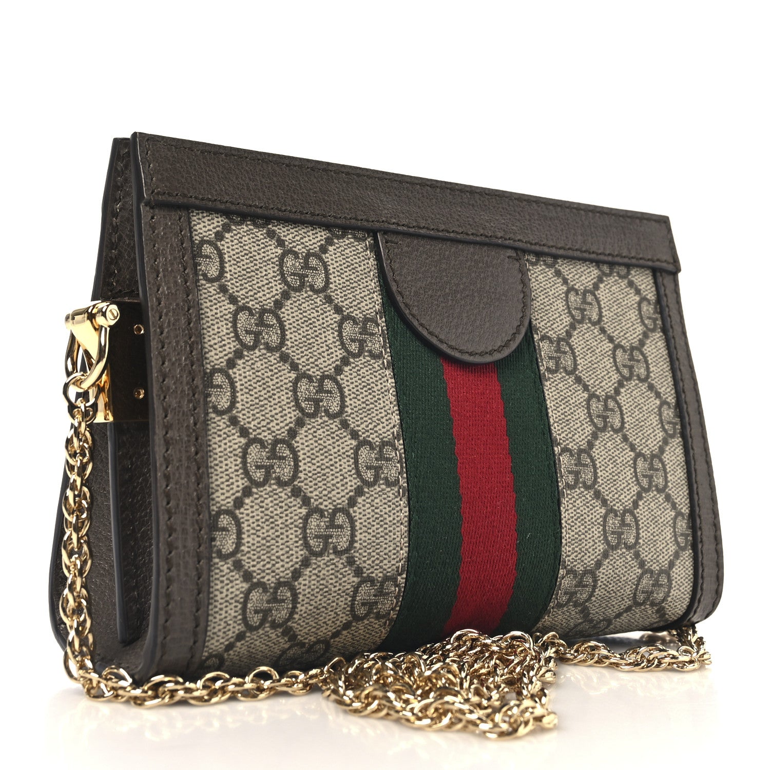 Gucci GG Supreme Monogram Textured Dollar Calfskin Web Mini Ophidia Chain Shoulder Bag Beige Ebony New Acero 3 of 10