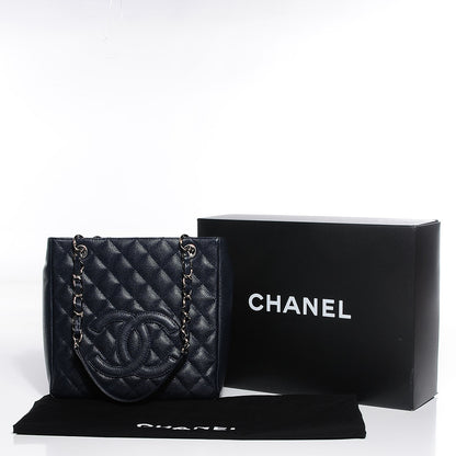 Chanel Caviar Quilted Petit Shopping Tote PST Dark Blue 8 of 8