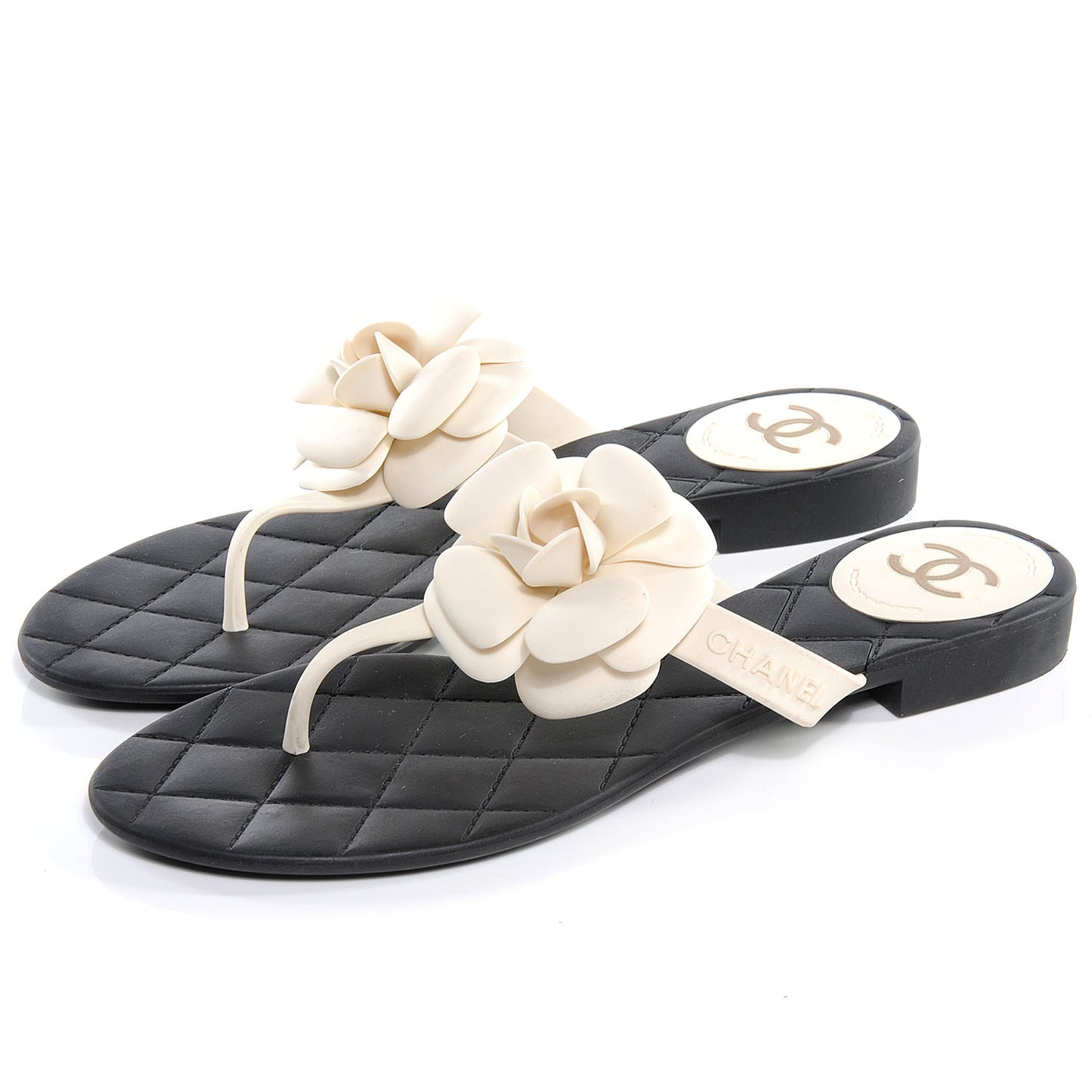 Jelly Quilted Camellia Thong Sandals 40 Black White
