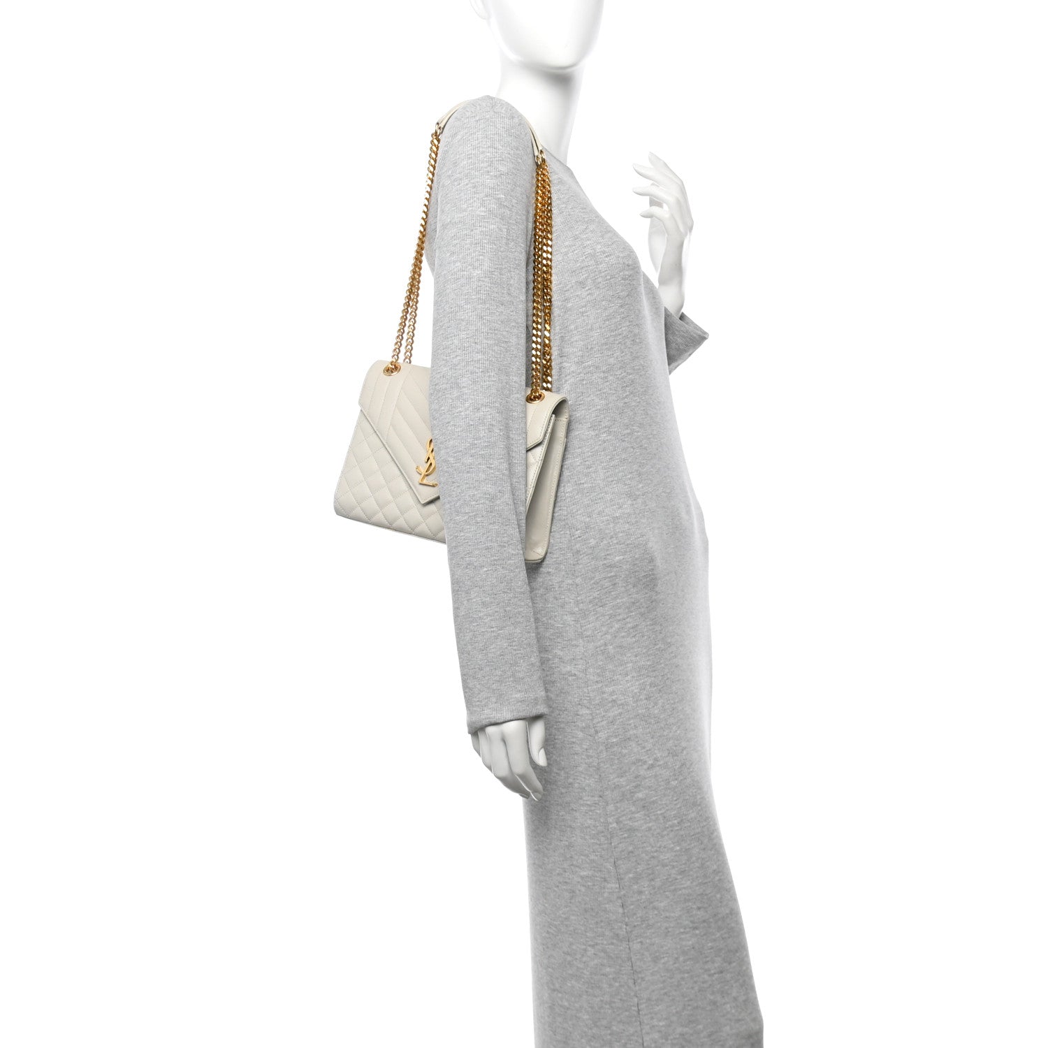 Saint Laurent Grain De Poudre Textured Mixed Matelasse Medium Triquilt Monogram Satchel Crema Soft 2 of 9
