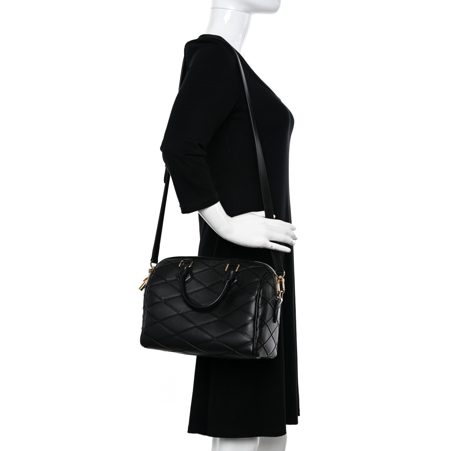Louis Vuitton Lambskin Malletage Speedy Bandouliere 25 Black 2 of 10