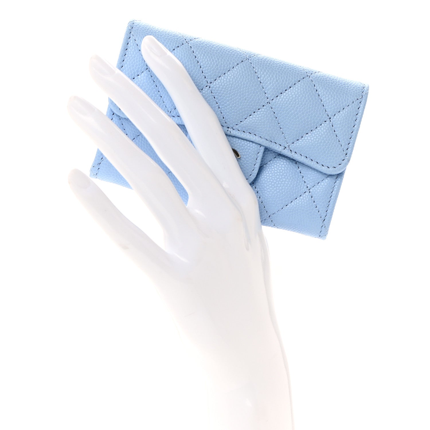 Chanel Caviar Quilted Flap Card Holder Wallet Light Blue 2 of 9