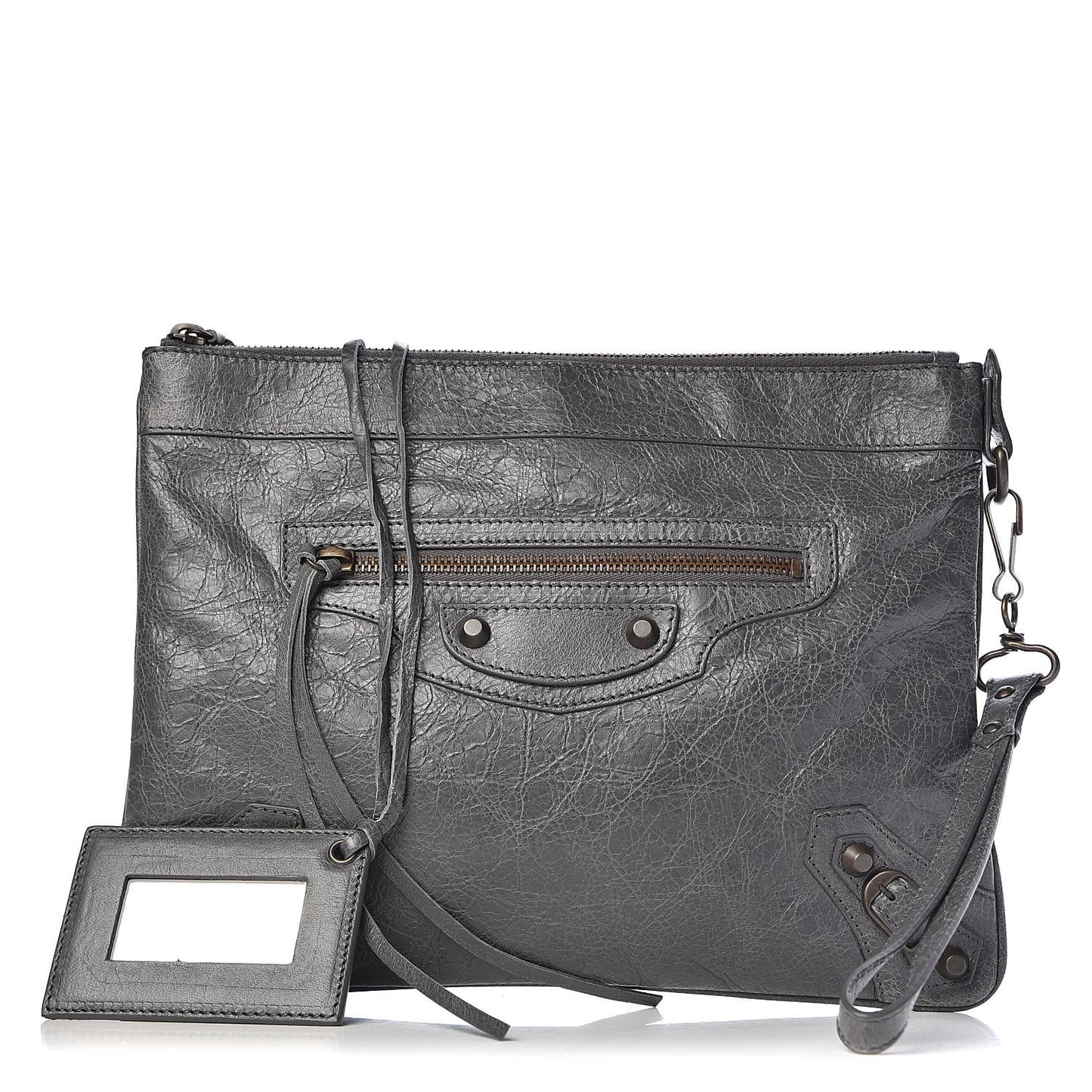 Agneau Classic Hardware Flat Handle Clutch Gris Tarmac