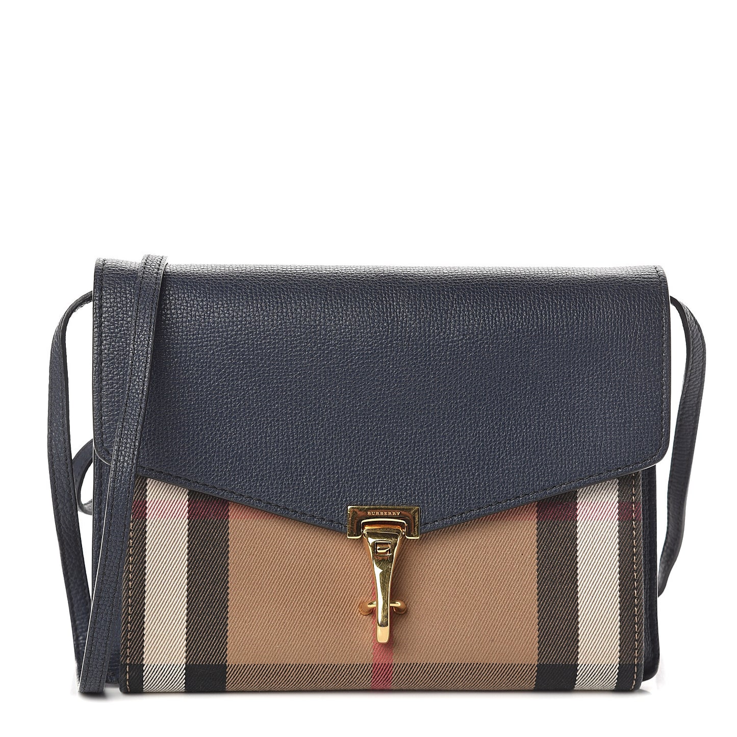 Grainy Calfskin House Check Small Macken Crossbody Bag Ink Blue