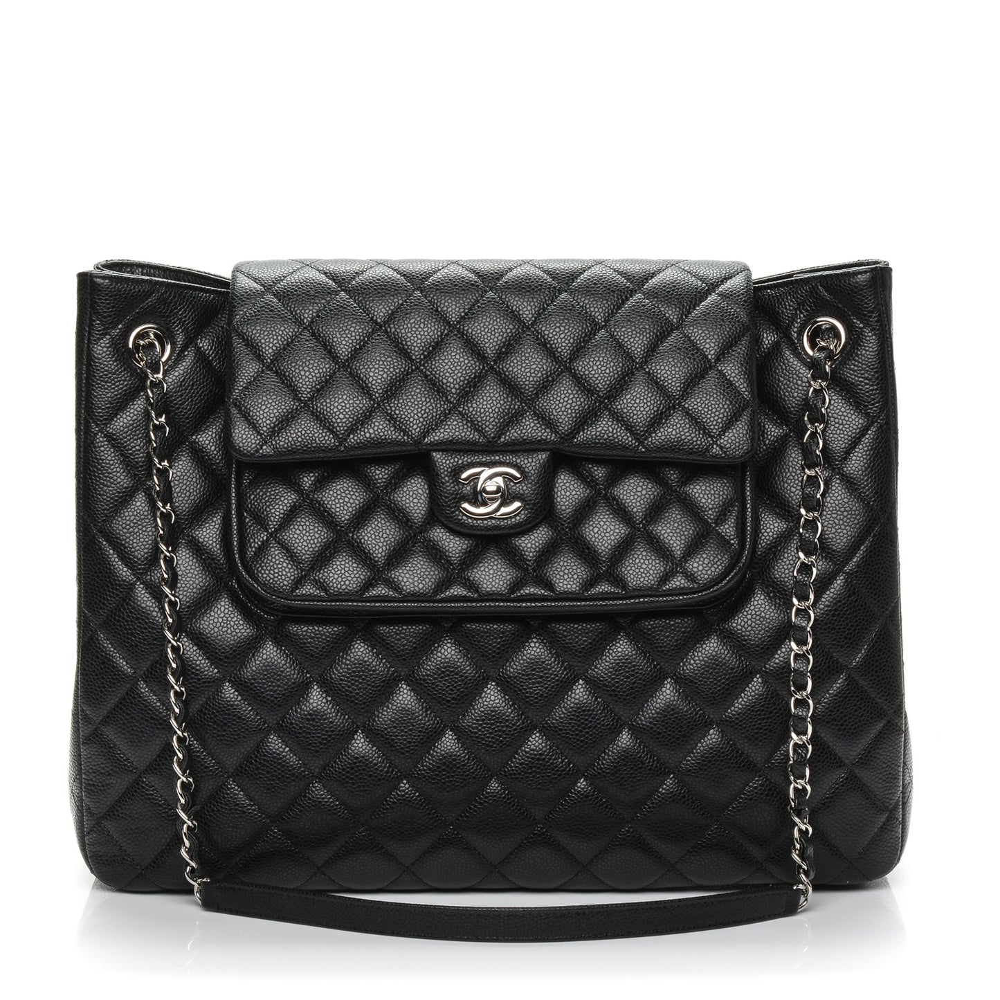 Caviar Quilted Flap Tote Black