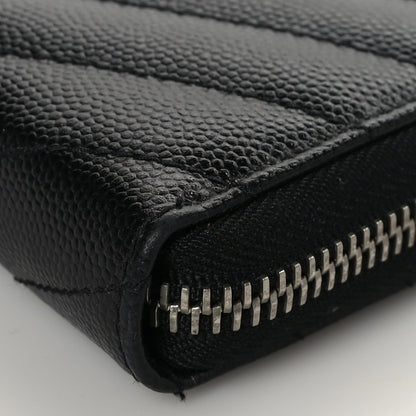 Saint Laurent Grain De Poudre Matelasse Chevron Monogram Zip Around Wallet Black 9 of 9