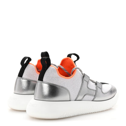 Hermes Knit Metallic Calfskin Womens Duel Sneakers 37.5 Argent Orange Black 5 of 10