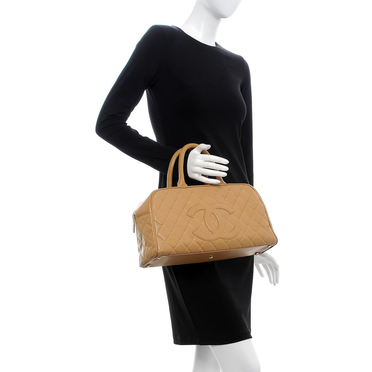Caviar Quilted Large Bowler Bag Beige