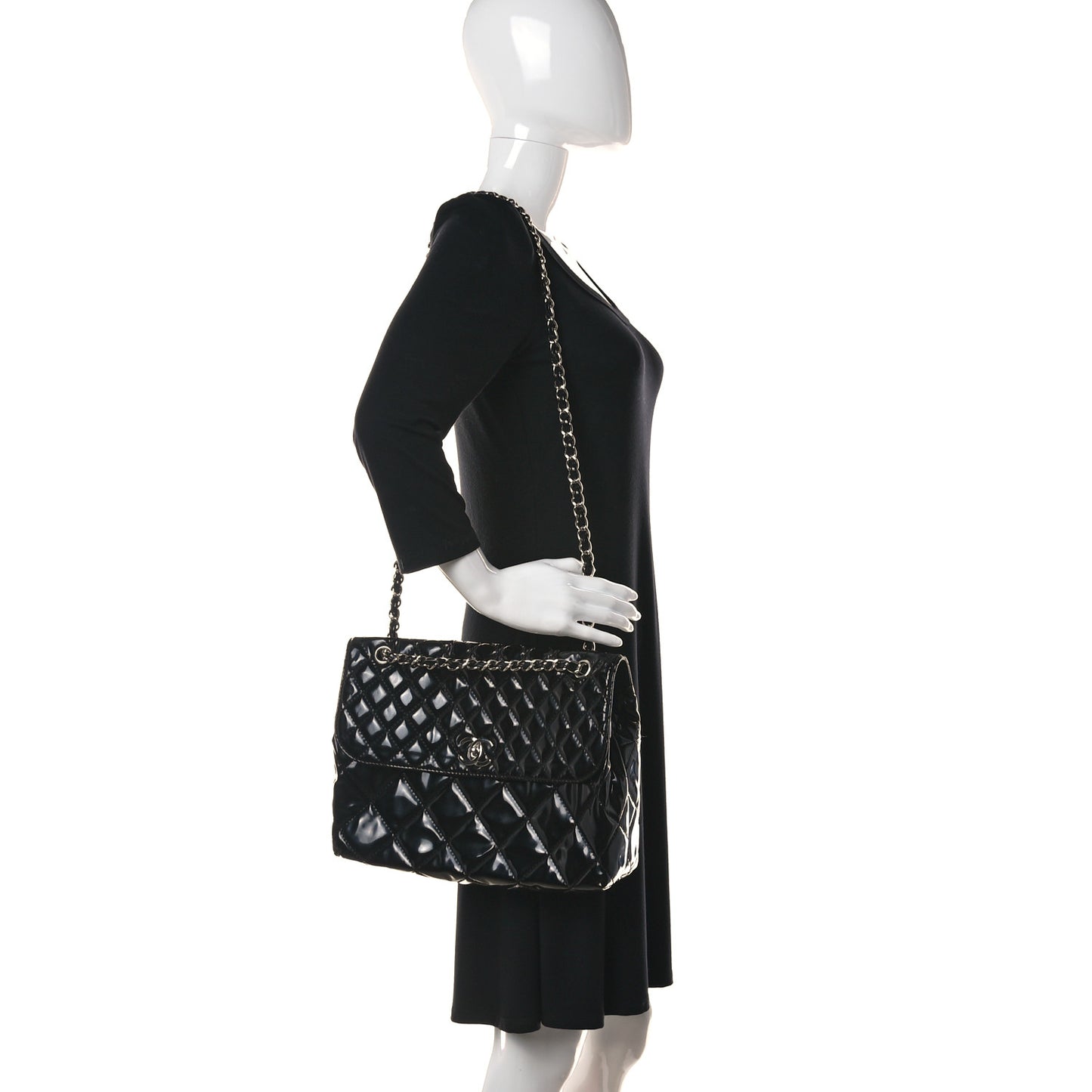 Vinyl Quilted In the Business Flap Bag Black