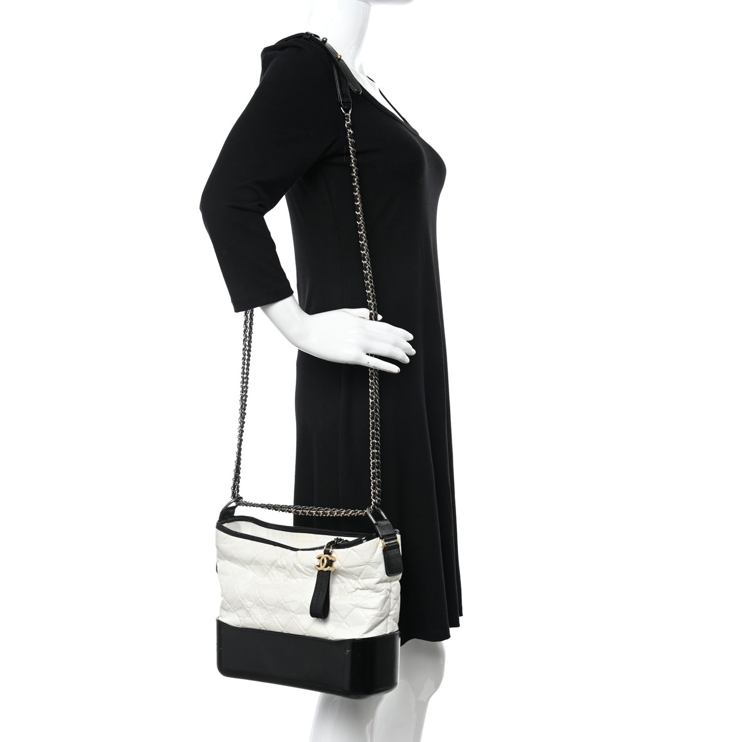 Aged Calfskin Quilted Medium Gabrielle Hobo Black White