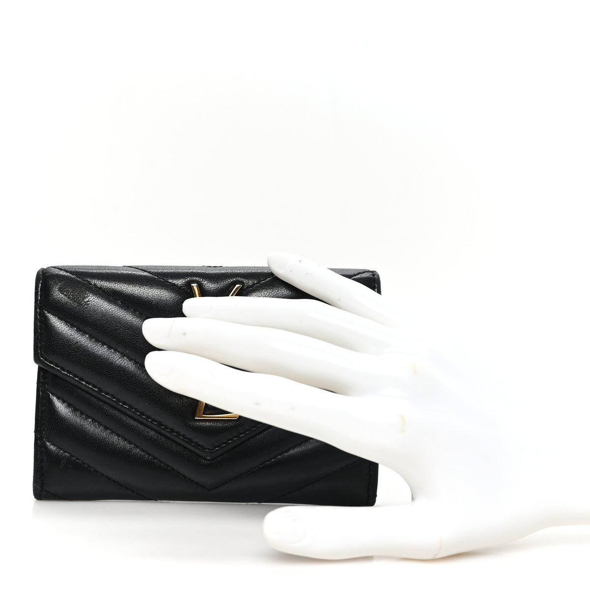 Saint Laurent Nappa Matelasse Chevron Small Monogram Envelope Wallet Black 2 of 7