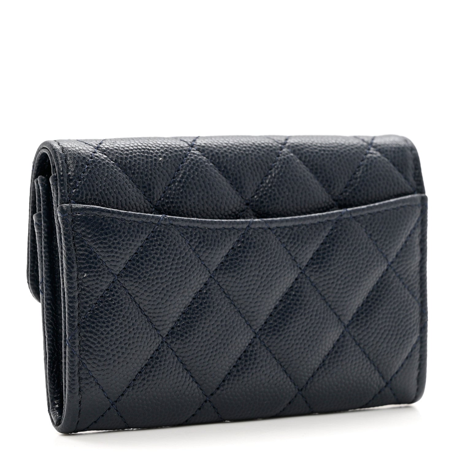 Chanel Caviar Quilted Flap Card Holder Wallet Navy Blue 3 of 8