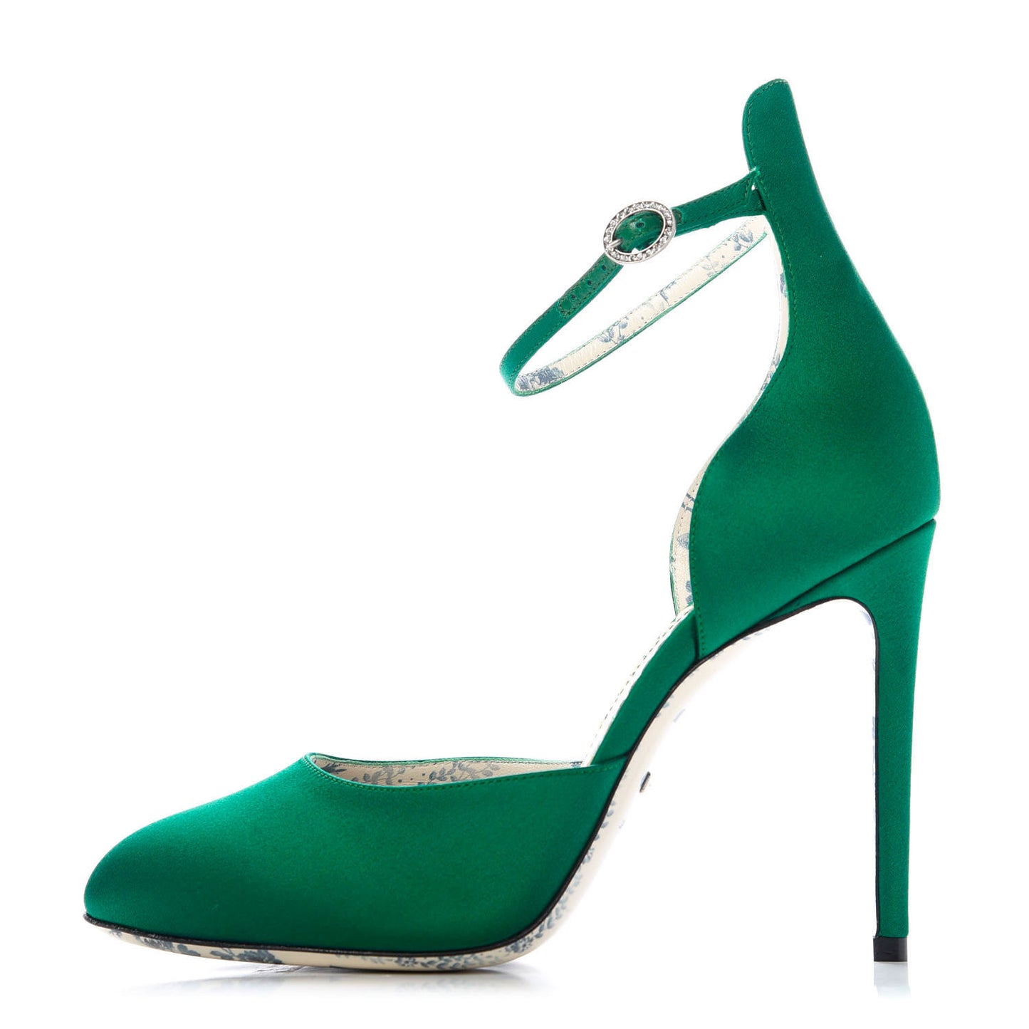 Satin Daisy Ankle Strap d'Orsay 105 Pumps 38 Emerald Green