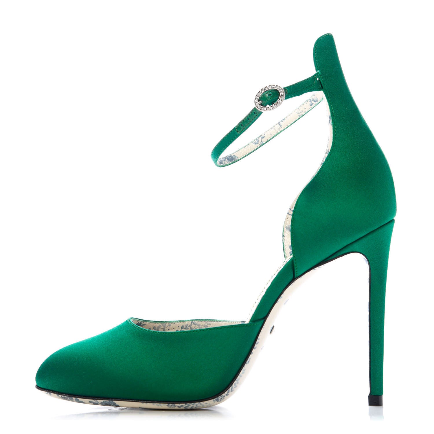 Gucci Satin Daisy Ankle Strap d'Orsay 105 Pumps 38 Emerald Green 1 of 9