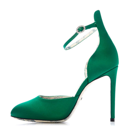 Gucci Satin Daisy Ankle Strap d'Orsay 105 Pumps 38 Emerald Green 1 of 9