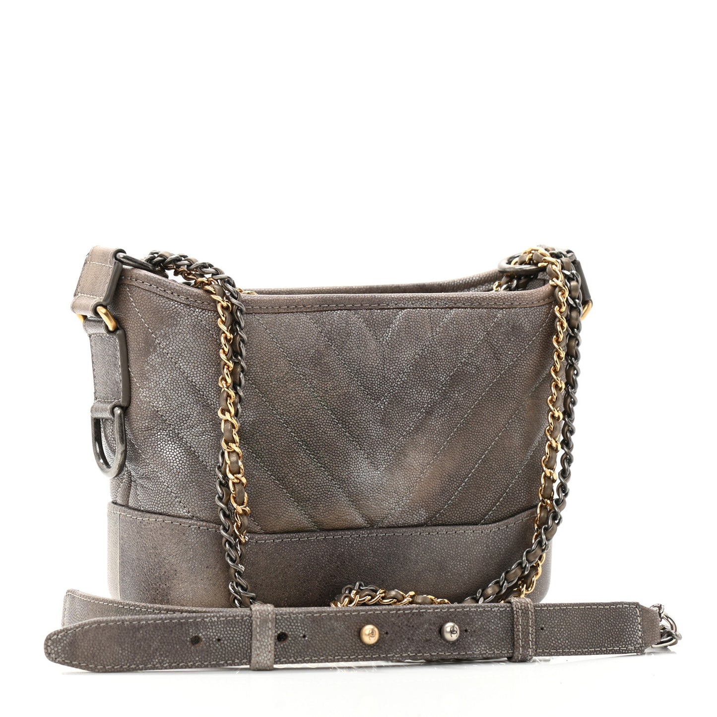 Metallic Caviar Chevron Quilted Small Gabrielle Hobo Light Silver Gold