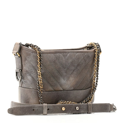 Chanel Metallic Caviar Chevron Quilted Small Gabrielle Hobo Light Silver Gold 5 of 17
