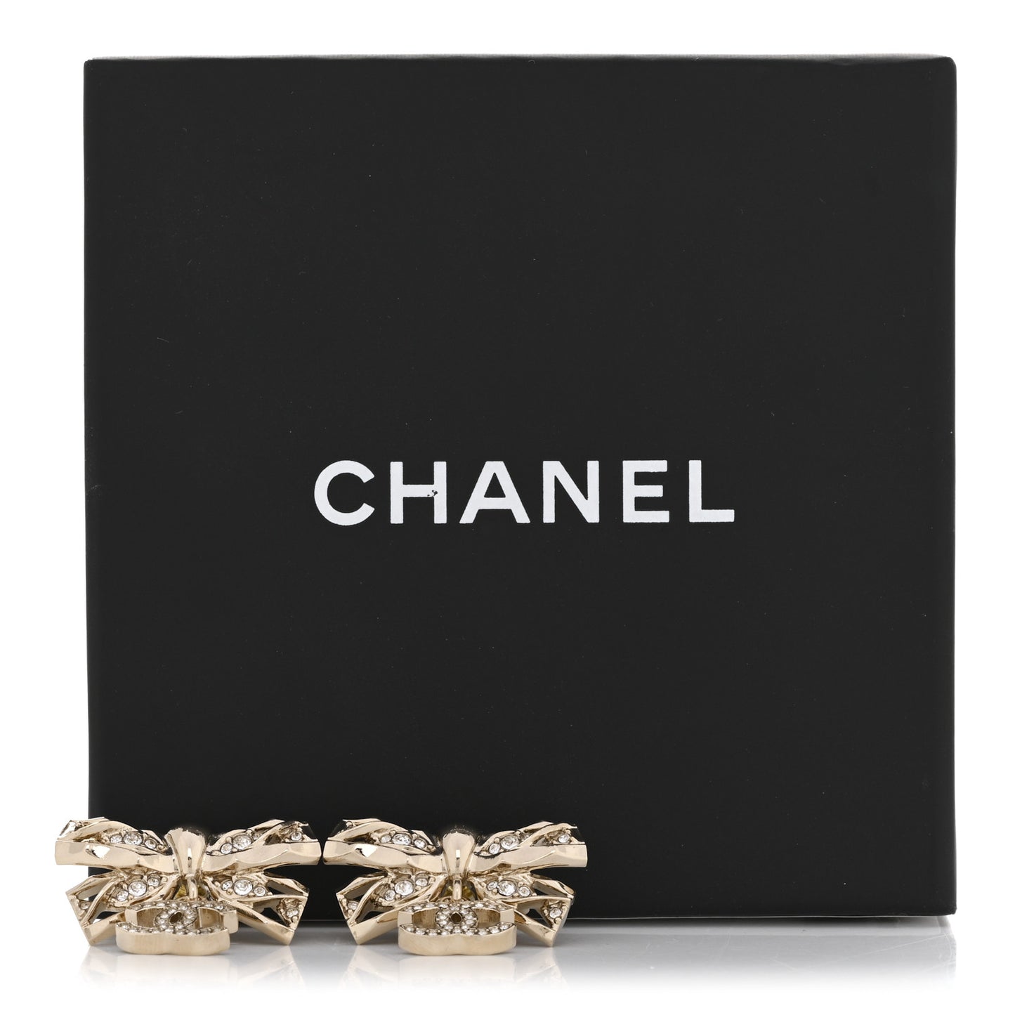 Crystal CC Bow Drop Earrings Gold