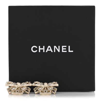 Chanel Crystal CC Bow Drop Earrings Gold 5 of 5