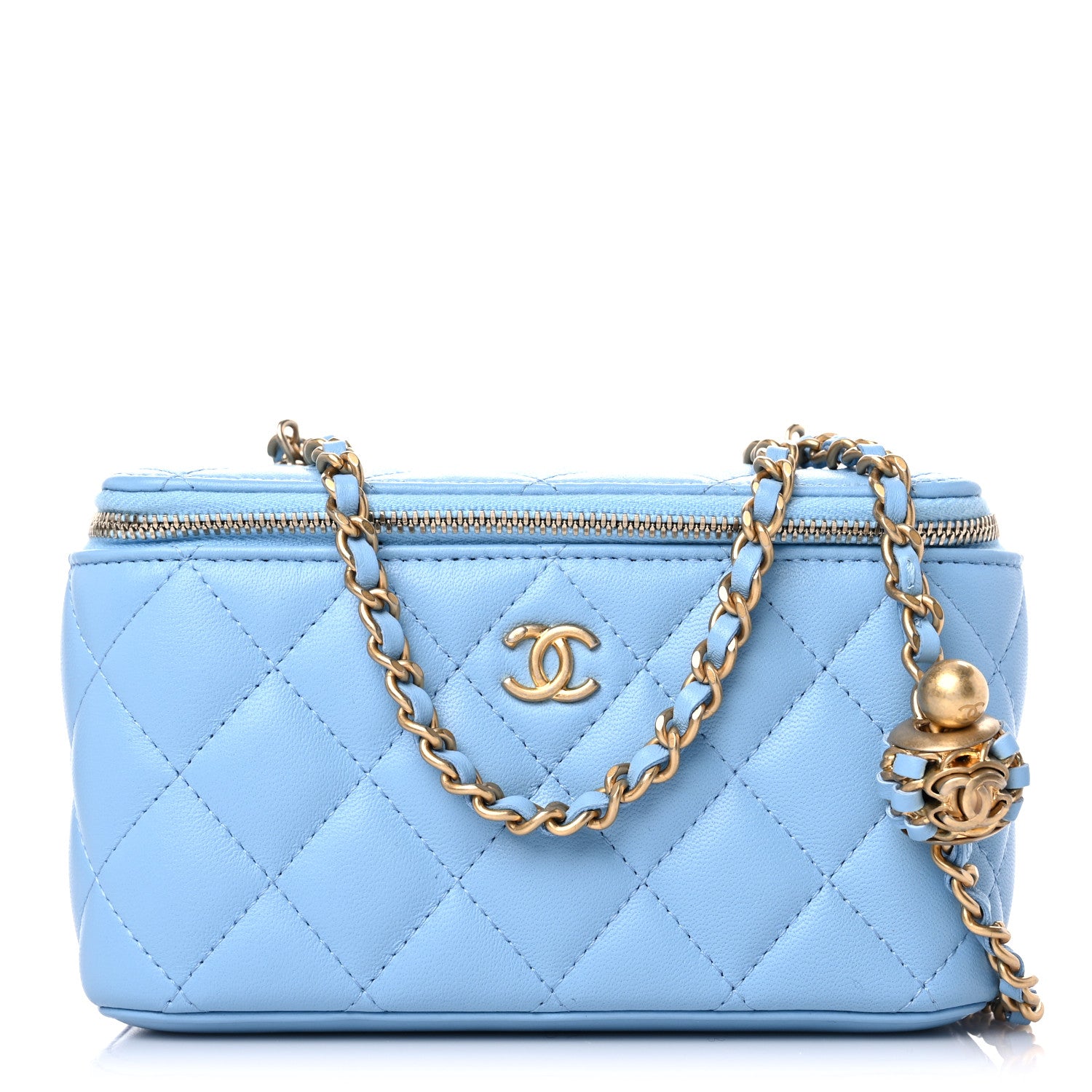 Chanel Lambskin Quilted Pearl Crush Small Vanity Case With Chain Light Blue 1 of 12