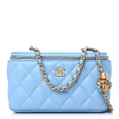 Chanel Lambskin Quilted Pearl Crush Small Vanity Case With Chain Light Blue 1 of 12