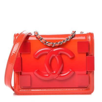 Chanel Plexiglass Patent Mini Boy Brick Flap Orange Red 1 of 10