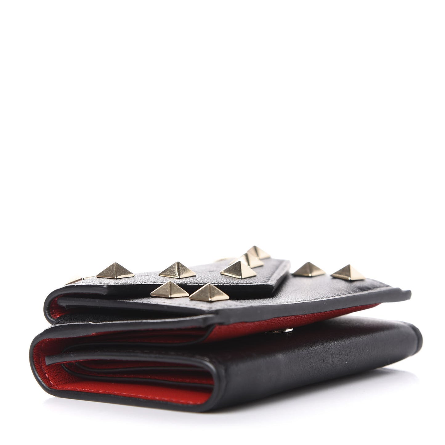 Calfskin Bi-Color Small Rockstud Wallet Black Rouge Pur