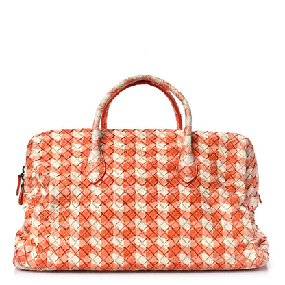Bottega Veneta Nappa Intrecciato Gingham Boston White Orange 1 of 8