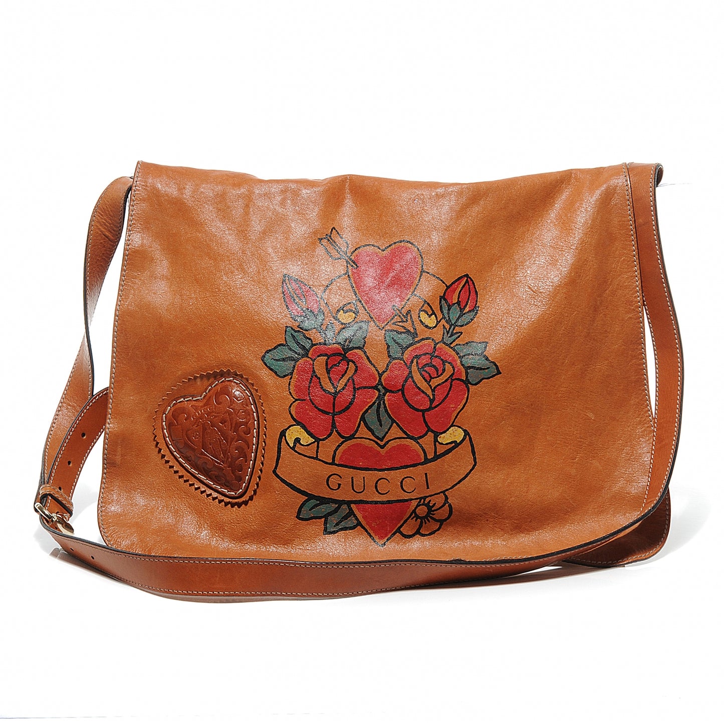 Calfskin Tattoo Heart Tribeca Messenger Bag Tan