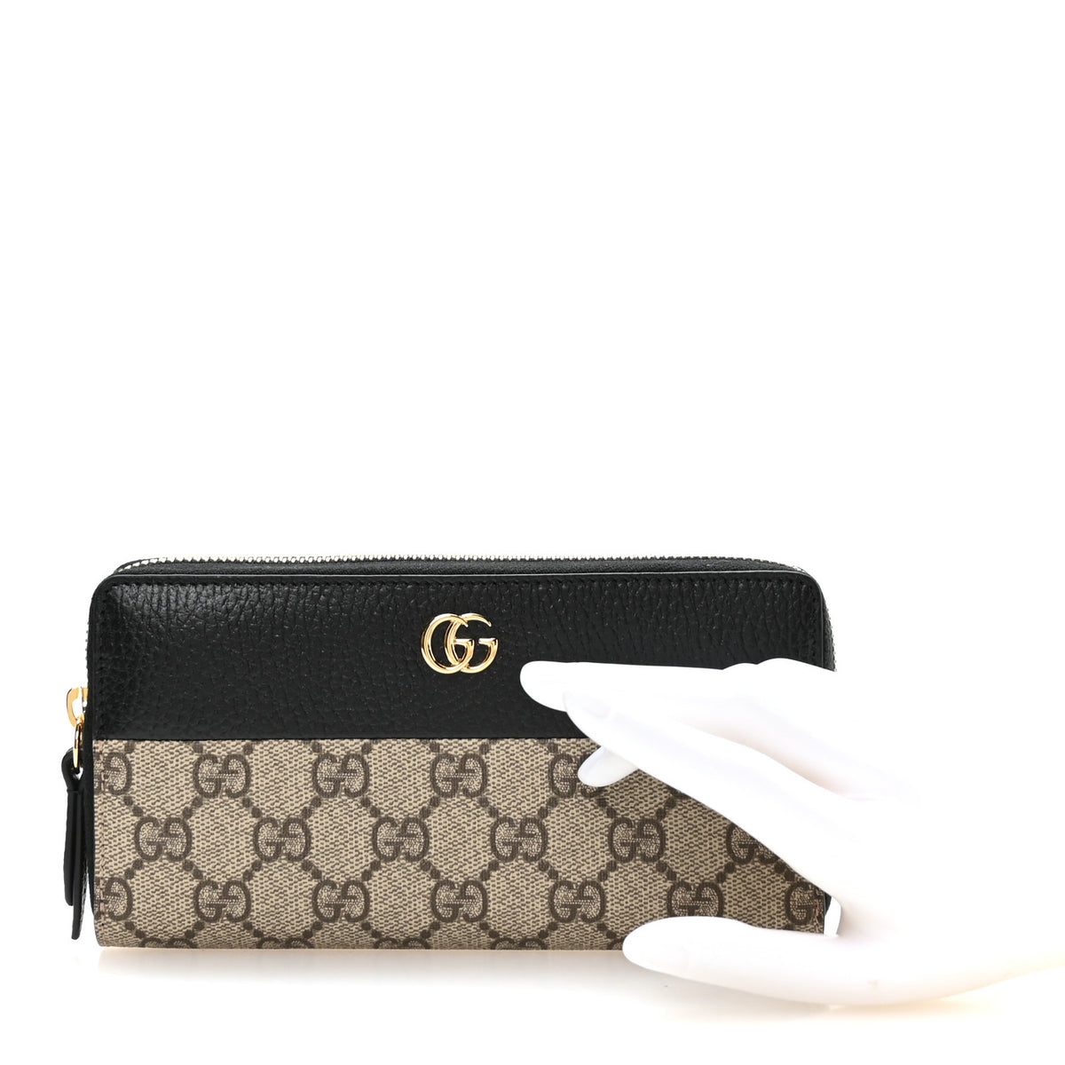 Dollar Calfskin GG Supreme Monogram GG Marmont Zip Around Wallet Black Beige Ebony
