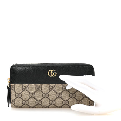 Gucci Dollar Calfskin GG Supreme Monogram GG Marmont Zip Around Wallet Black Beige Ebony 2 of 8