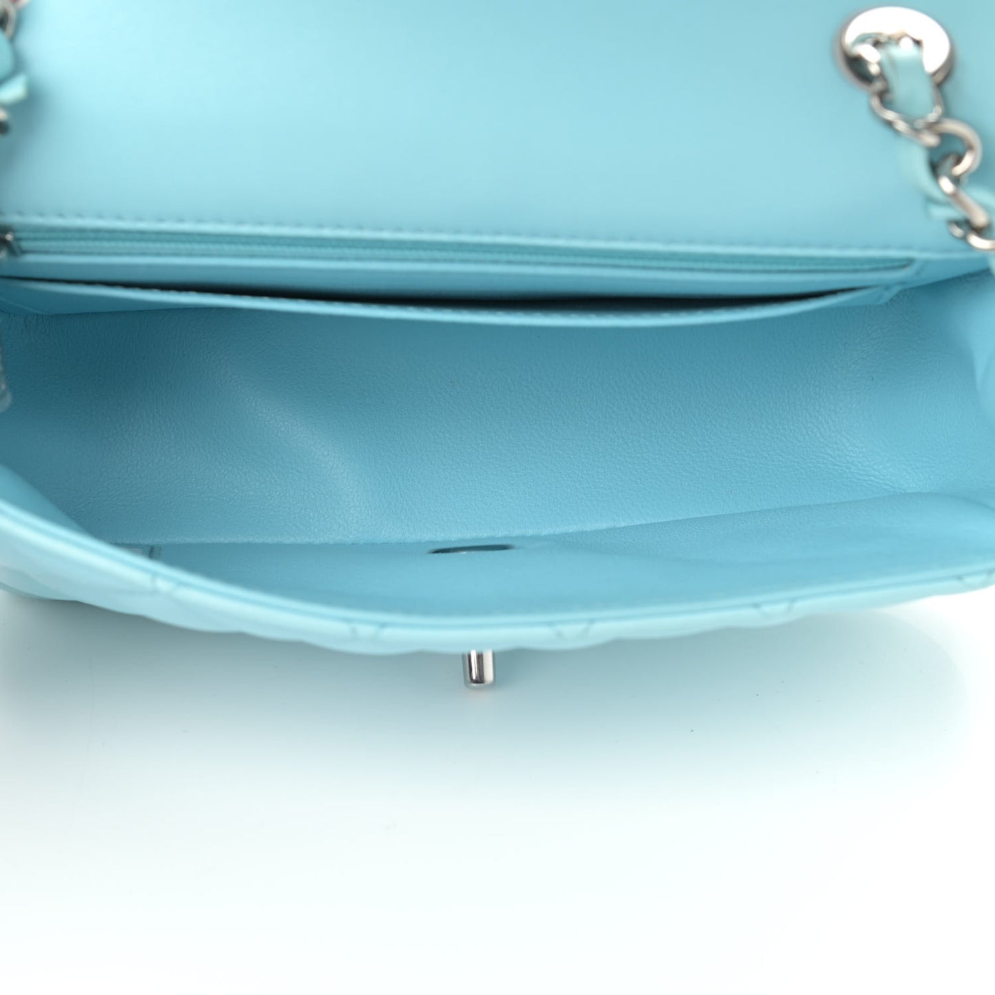 Lambskin Quilted Mini Rectangular Flap Light Blue