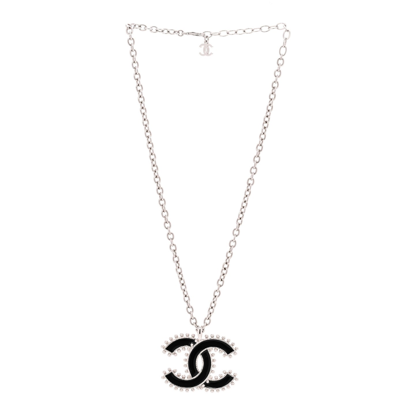 Metal Resin CC Pendant Necklace Black Silver