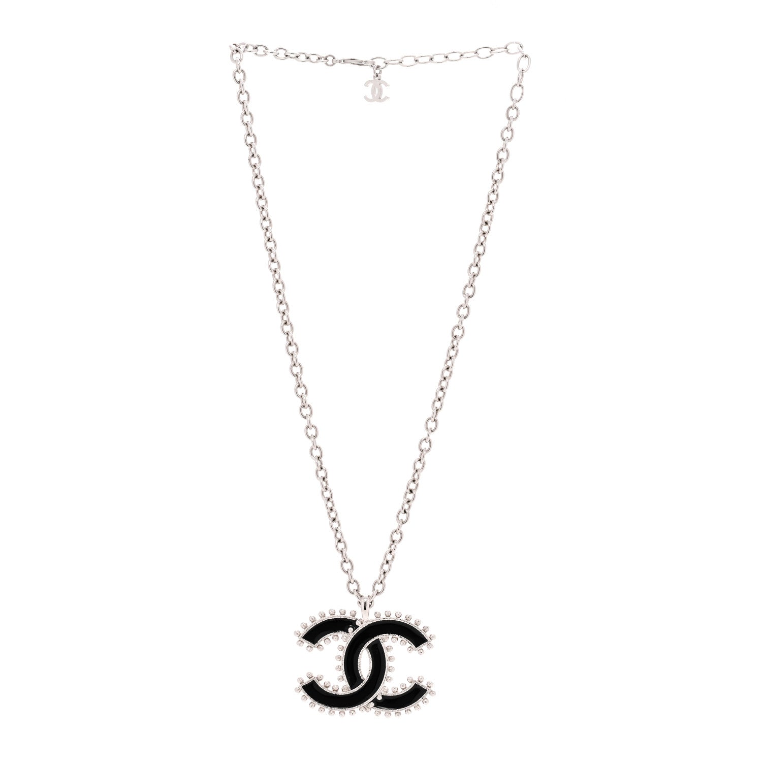 Chanel Metal Resin CC Pendant Necklace Black Silver 3 of 5