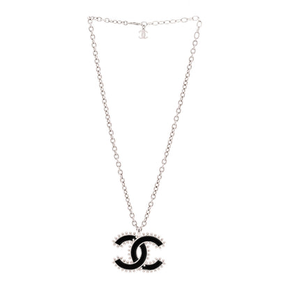 Chanel Metal Resin CC Pendant Necklace Black Silver 3 of 5
