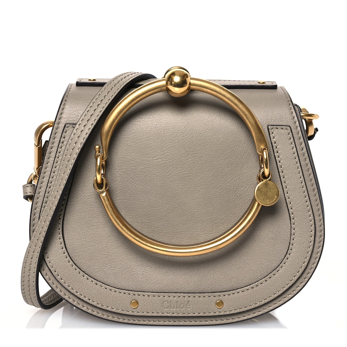 Calfskin Suede Small Nile Bracelet Bag Motty Grey