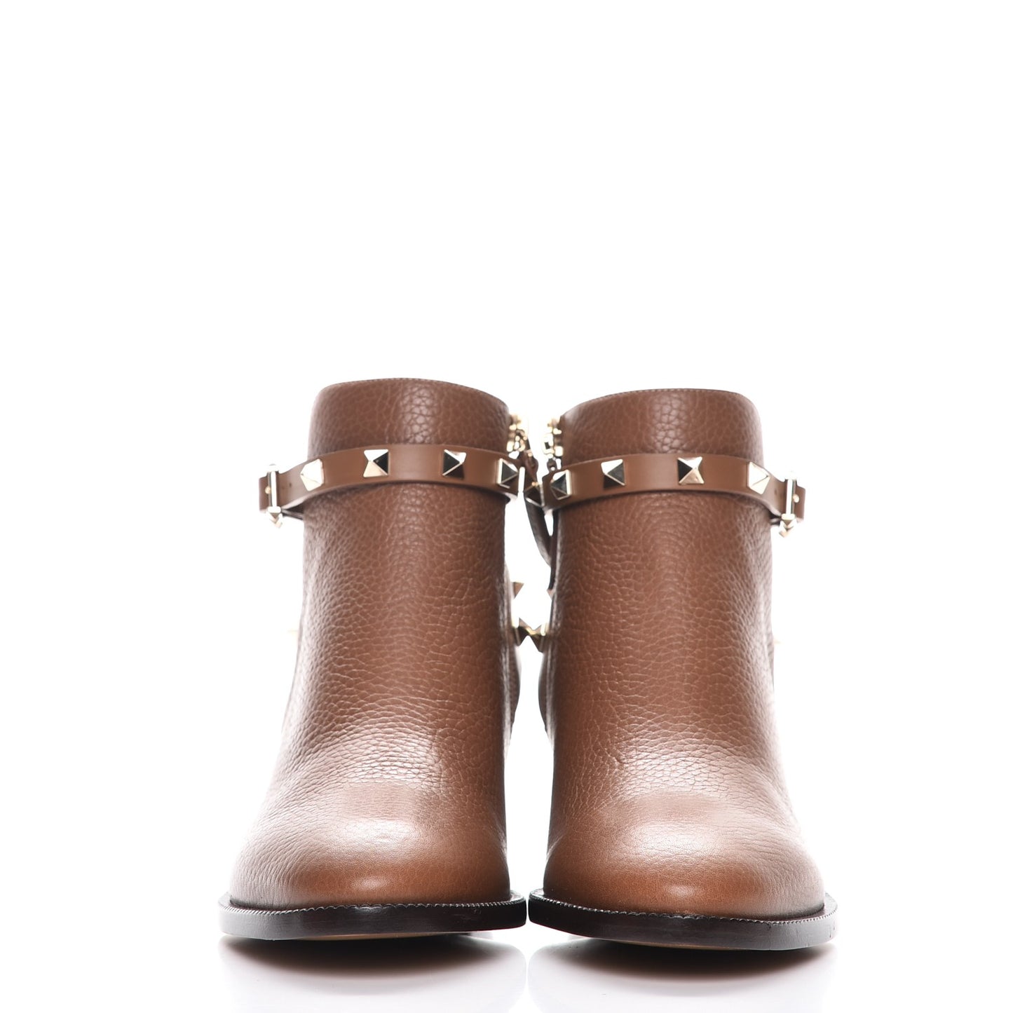 Grained Calfskin Rockstud Single Buckle 35mm Cowboy Ankle Boots 36.5 Tobacco