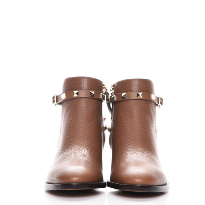 Valentino Garavani Grained Calfskin Rockstud Single Buckle 35mm Cowboy Ankle Boots 36.5 Tobacco 2 of 10