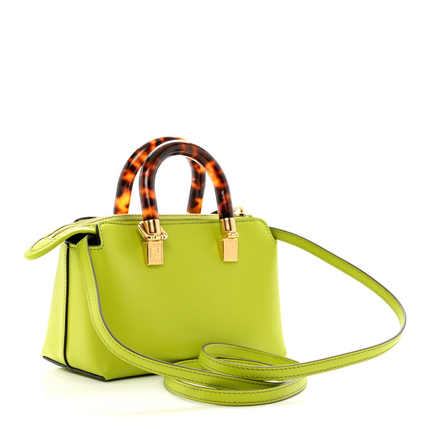 Fendi Vitello King Plexiglass Logo Embossed Mini By The Way Top Handle Boston Bag Wasabi 3 of 9