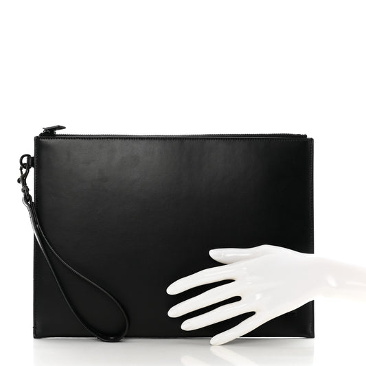 Shiny Calfskin Monogram Zipped Tablet Holder Black